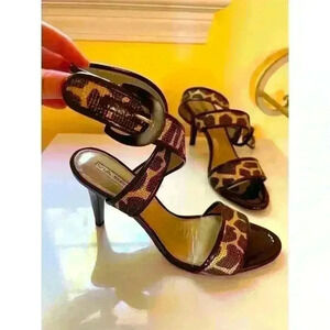 Via Spiga Women's Animal Print Strappy Sandals Size 8M Brown/Beige Stiletto Heel